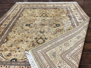 Pak Persian Rug 8x10, Wool Hand Knotted Vintage Carpet, Safavieh Rug, Gold Tan, 270 KPSI