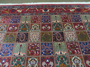 Wonderful Persian Bakhtiari Rug 8x11, Panel Design Animal Pictorials, Handmade Semi Antique Vintage Oriental Carpet, Multicolor Room Sized Wool & Silk