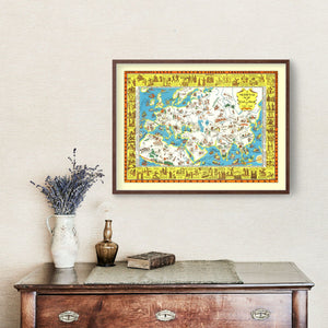 Vintage Medieval Map of East & West 1925