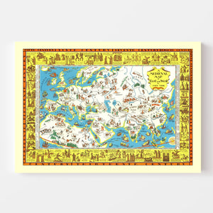 Vintage Medieval Map of East & West 1925