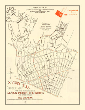 Vintage Beverly Hills, CA Street Map 1926