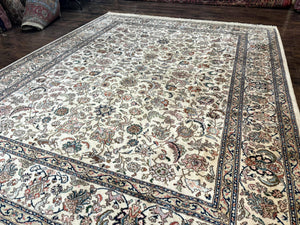 Karastan Rug #738 Tabriz Design 8.8 x 10.6, Room Sized Wool Pile Karastan Carpet, Vintage Discontinued Karastan Area Rug, Ivory, Floral Rug