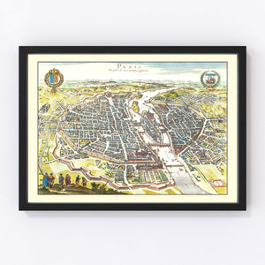 Vintage Map of Paris, France 1655