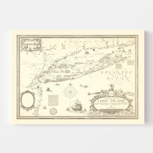 Vintage Map of Long Island, New York 1925