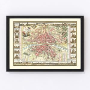 Vintage Map of Paris, France 1784