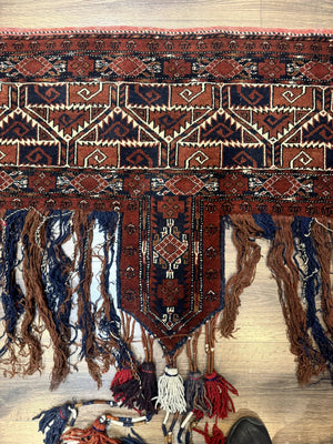 Antique Afghan Beshir Tent Header Textile Rug, Tribal Collectible, Wool