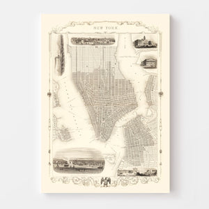 Vintage Map of New York City, New York 1851