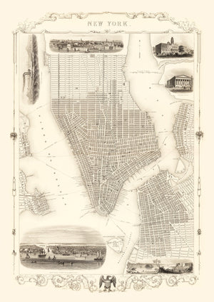 Vintage Map of New York City, New York 1851