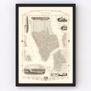 Vintage Map of New York City, New York 1851