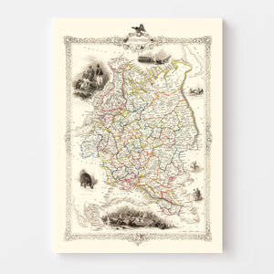 Vintage Map of Russia in Europe 1851