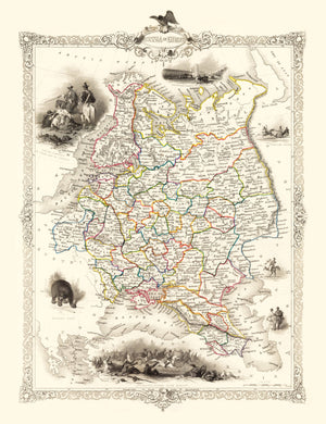 Vintage Map of Russia in Europe 1851