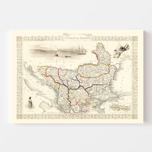 Vintage Map of Turkey in Europe 1851