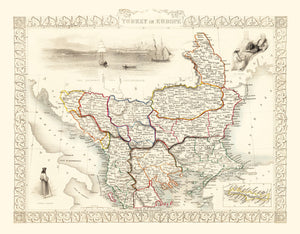 Vintage Map of Turkey in Europe 1851