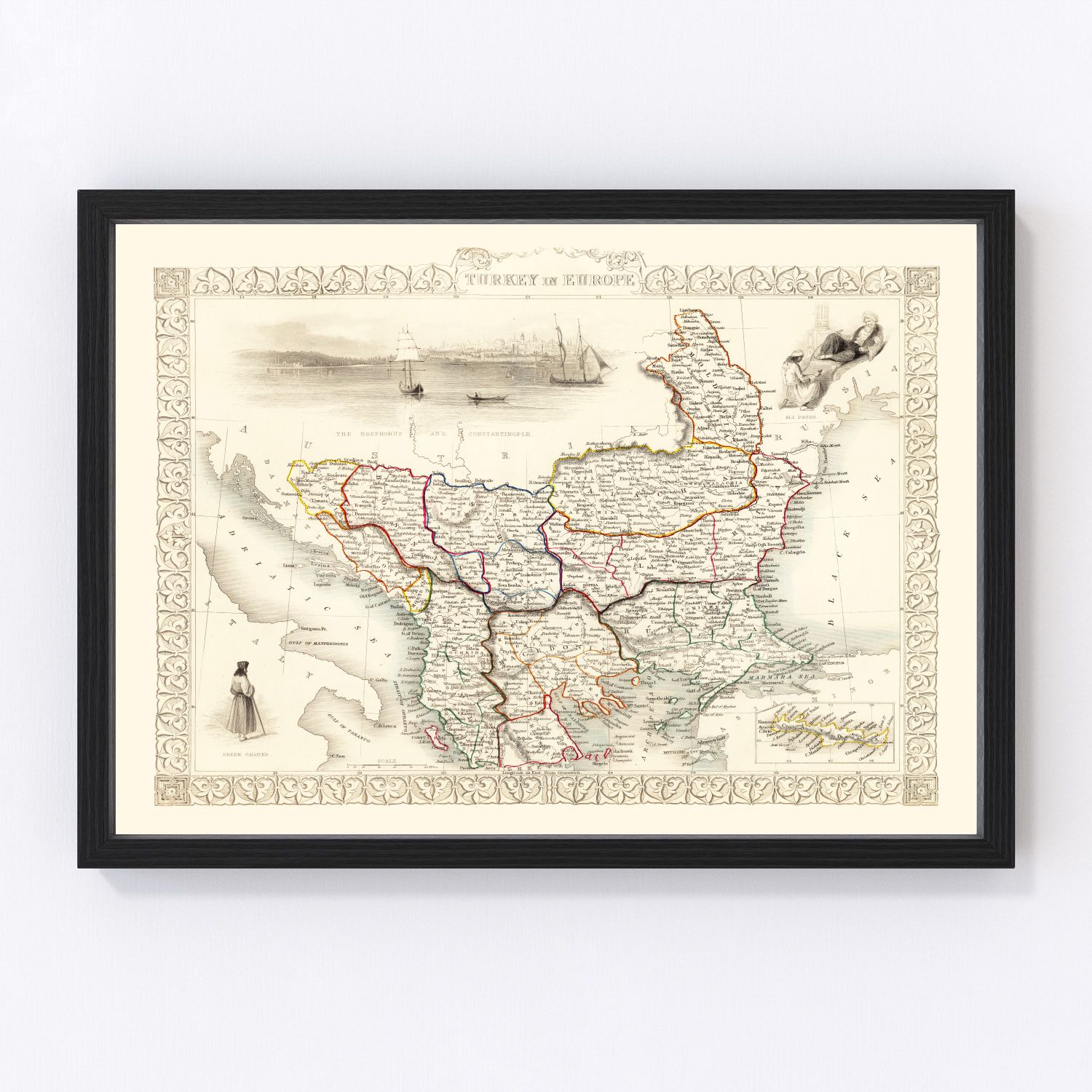 Vintage Map of Turkey in Europe 1851