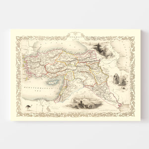 Vintage Map of Turkey in Asia 1851