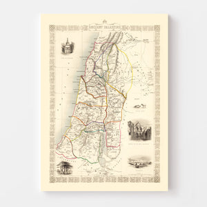Vintage Map of Ancient Palestine 1851