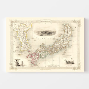 Vintage Map of Japan & Korea 1851