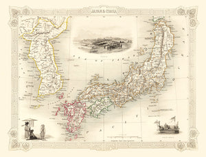 Vintage Map of Japan & Korea 1851