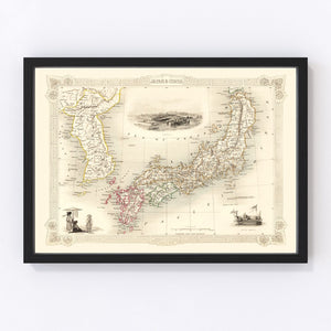 Vintage Map of Japan & Korea 1851