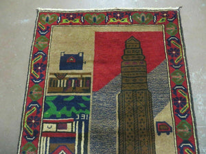 3' X 4' New Vintage Handmade Afghan Balouch Tribal Wool Pictorial Rug # 281