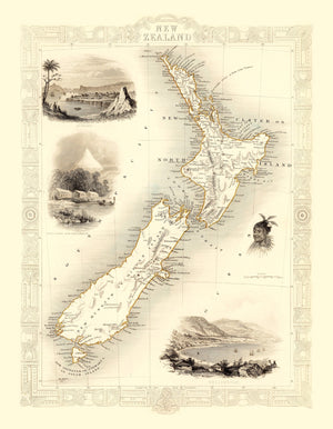 Vintage Map of New Zealand 1851
