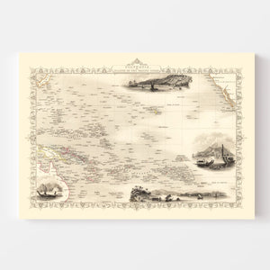Vintage Map of Polynesia & Pacific Islands 1851