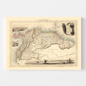 Vintage Map of Venezuela, New Granada, Ecuador & the Guayanas 1851