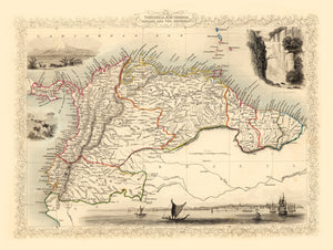 Vintage Map of Venezuela, New Granada, Ecuador & the Guayanas 1851