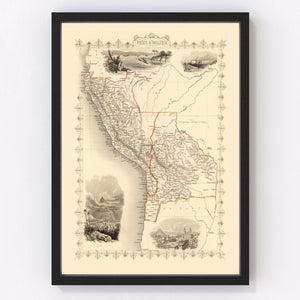 Vintage Map of Peru & Bolivia 1851