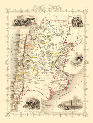 Vintage Map of Chile & La Plata 1851