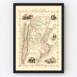 Vintage Map of Chile & La Plata 1851