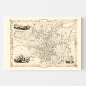Vintage Map of Bath, United Kingdom 1851