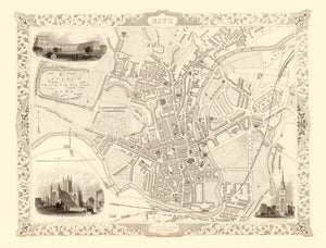Vintage Map of Bath, United Kingdom 1851