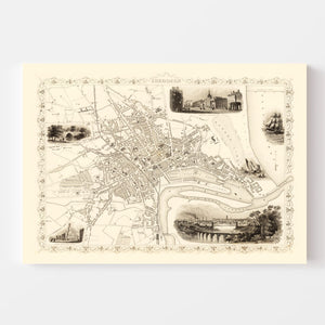 Vintage Map of Aberdeen, Scotland 1851