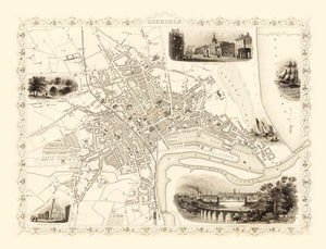 Vintage Map of Aberdeen, Scotland 1851