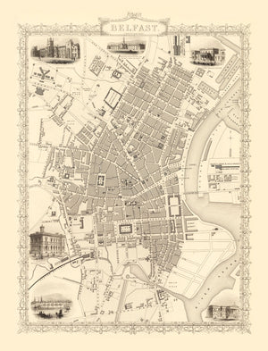 Vintage Map of Belfast, United Kingdom 1851
