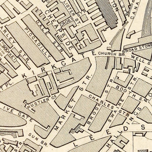 Vintage Map of Bradford & Yorkshire, United Kingdom 1851