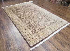 Vintage Pak-Persian Area Rug 4.7 x 7.2 Wool Hand-Knotted Beige & Brown Oriental Pakistani Peshawar Carpet 4x6 - 5x7 Decorative Farmhouse Rug