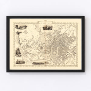 Vintage Map of Bristol & Clifton, United Kingdom 1851