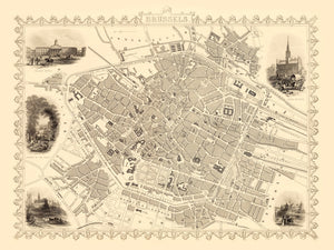 Vintage Map of Brussels, Belgium 1851