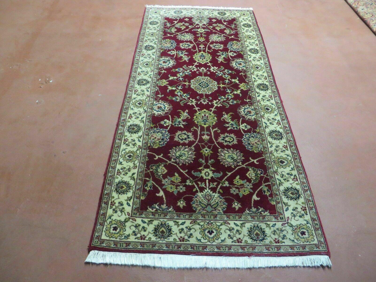 2' 8" X 6' Vintage Handmade Wool India Floral Oriental Short Runner Rug Red