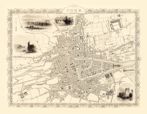 Vintage Map of Cork, Ireland 1851