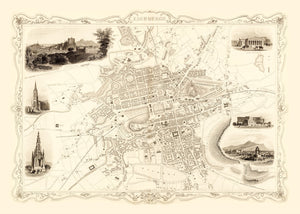 Vintage Map of Edinburgh, Scotland 1851