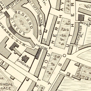 Vintage Map of Exeter, United Kingdom 1851