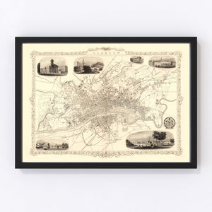 Vintage Map of Glasgow, Scotland 1851