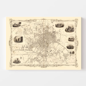 Vintage Map of Leeds, United Kingdom 1851