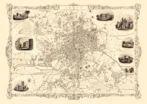 Vintage Map of Leeds, United Kingdom 1851
