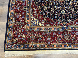 Dark Blue Persian Rug 5x8, Kork Wool Semi Antique Kashan Carpet, Very Fine Lachak Toranj Rug, Hand Knotted Floral Medallion Rug, 5 x 8 Oriental Rug