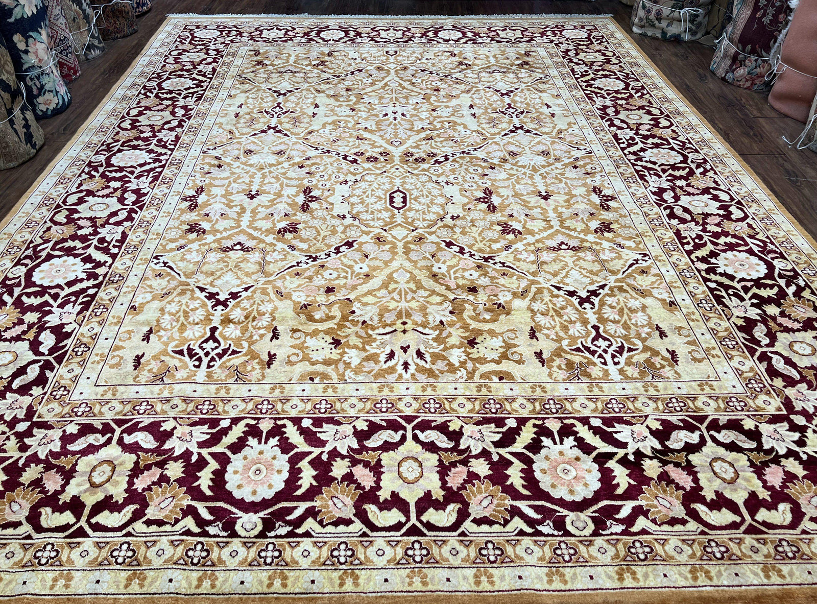 Indian Rug 9x12 Agra Rug, Vintage Rug 9 x 12 Wool Rug, Area Rug 9x12 Oriental Carpet, Unique Colors, Hand Knotted, Clay Dark Brown, Allover