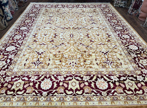 Indian Rug 9x12 Agra Rug, Vintage Rug 9 x 12 Wool Rug, Area Rug 9x12 Oriental Carpet, Unique Colors, Hand Knotted, Clay Dark Brown, Allover